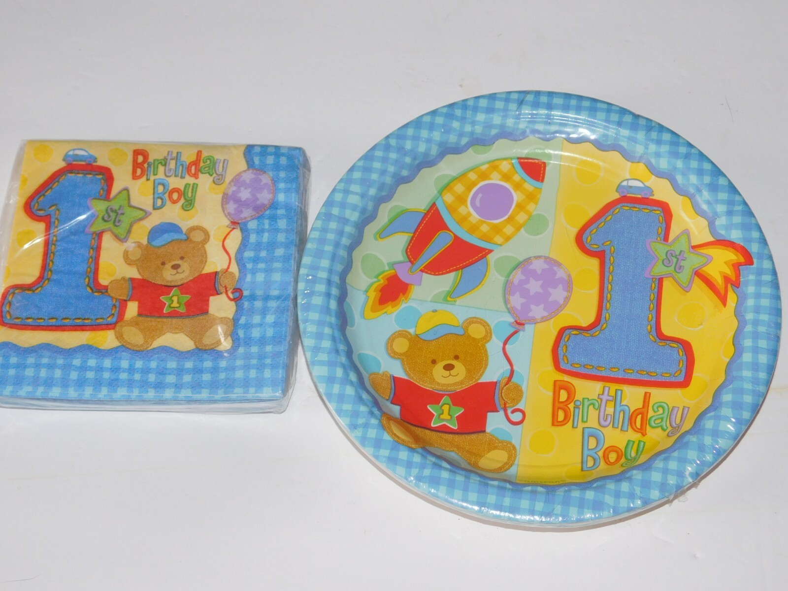 First 1st Birthday Boy Party Plates & Napkins Blue Bear gallery