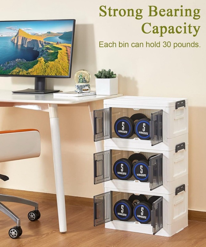 Stackable Storage Bins with Lids - Folding with Doors and Wheels. New In Box gallery