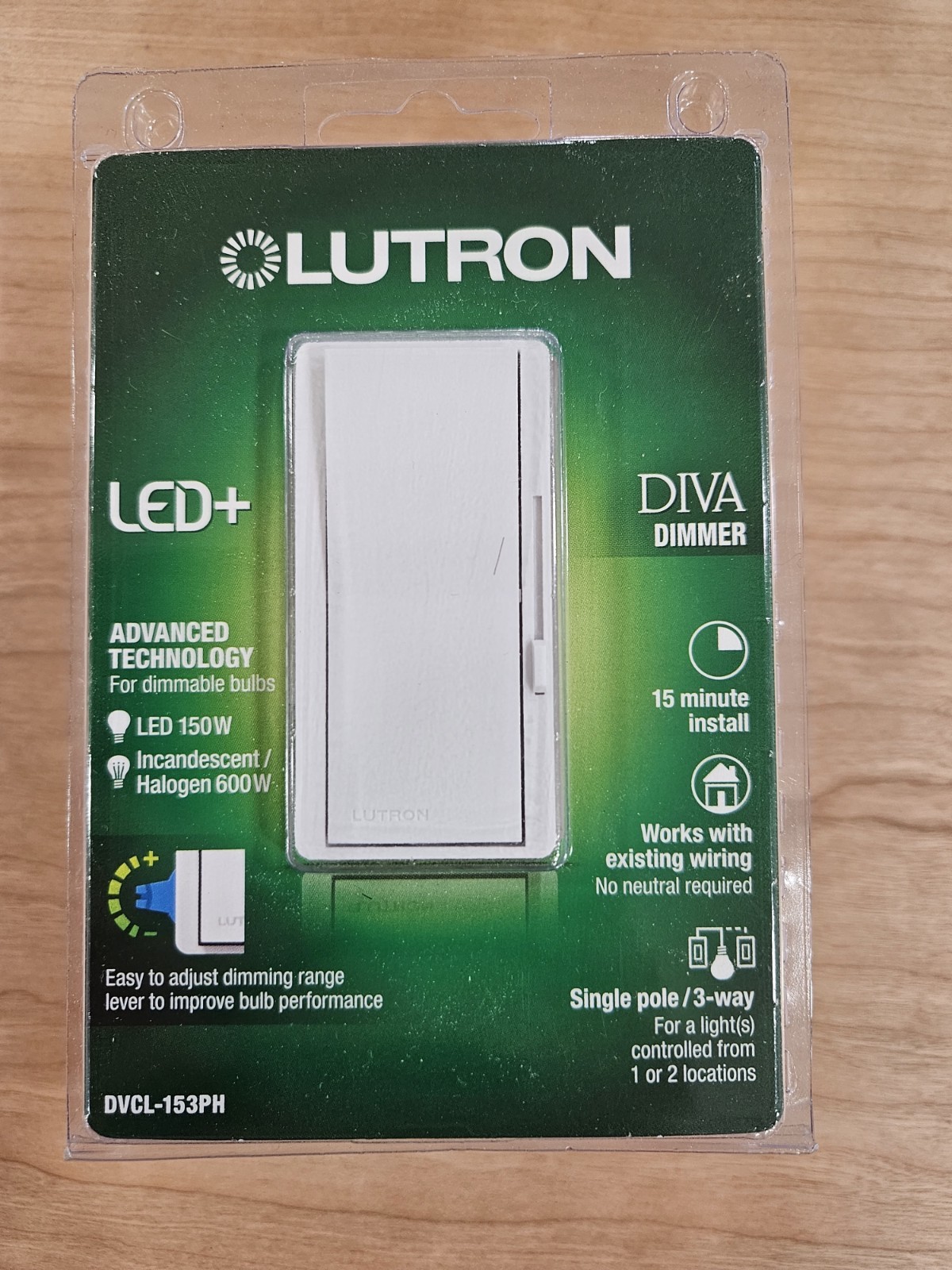 NEW Lutron Diva DVCL-153PH Dimmer Switch White Single Pole/3-Way 150W CFL/LED gallery