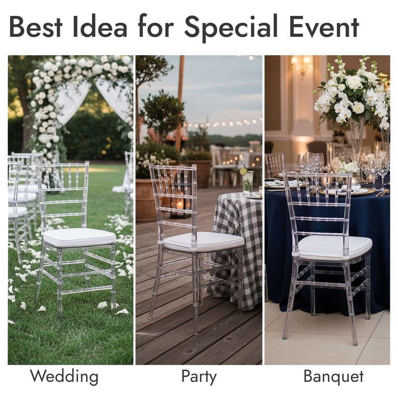 3pack Fully Assembled Transparent Crystal Dining Chair with Cushions for Event gallery