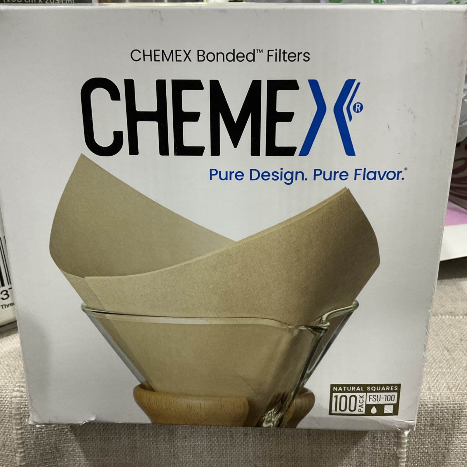 CHEMEX Bonded Natural Pre-folded Squares Coffee Filters 100 Count FSU-100 gallery