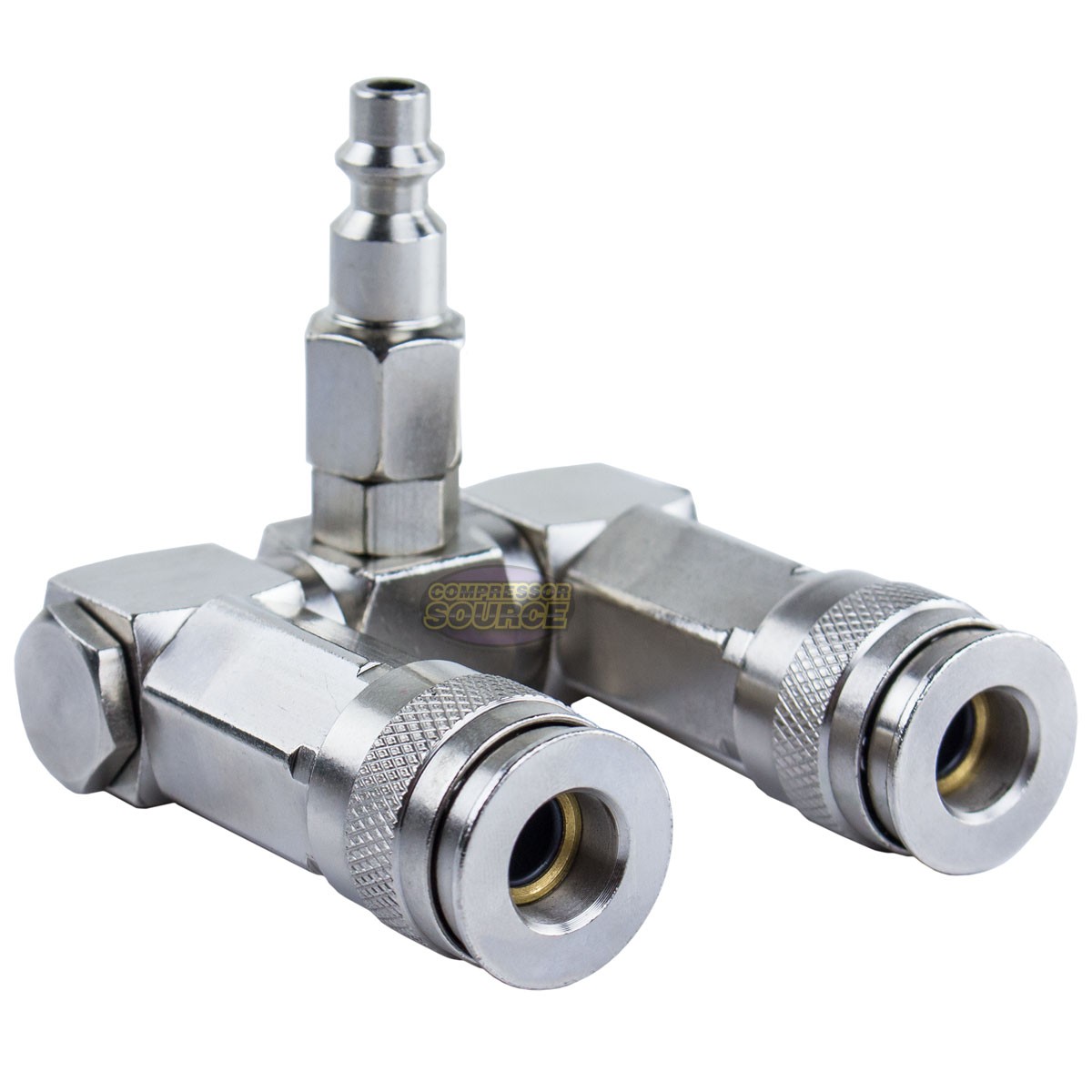 Two Way Air Hose Compressor Swivel Splitter 1/4" NPT 360 Degrees Connector gallery