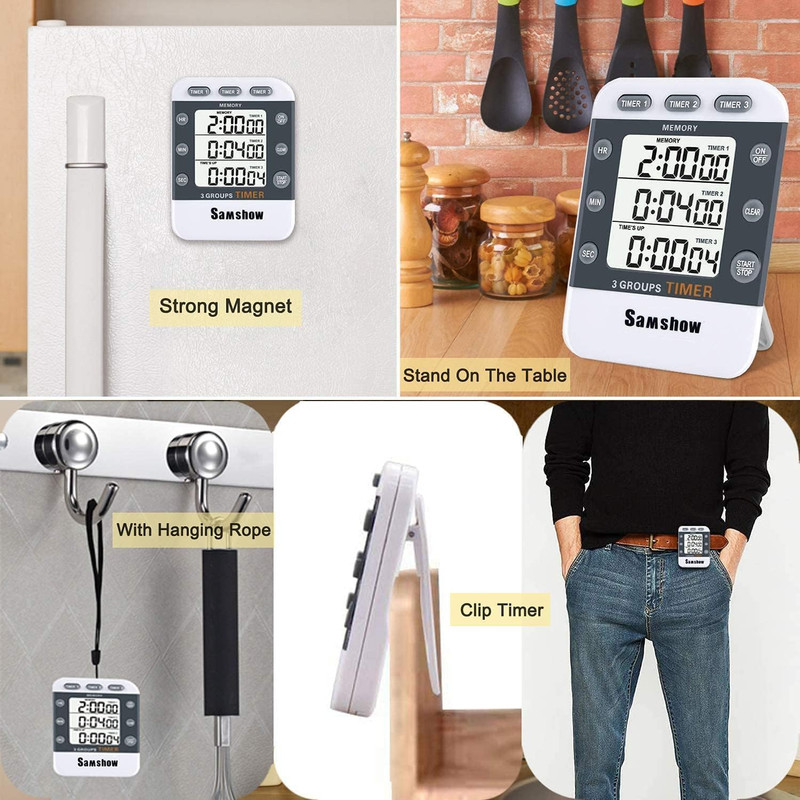 (2 Pack) Digital Kitchen Timers for Cooking Triple Timer Count Up/Down Dual Time gallery