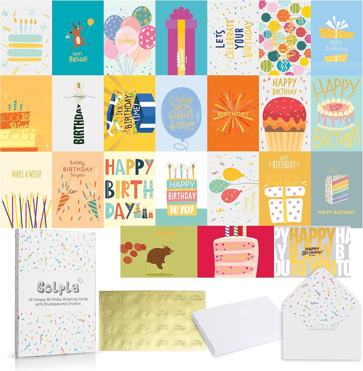 24 Pack Unique Gold Foil Birthday Cards with Envelopes & Stickers | 4X6 Inches gallery