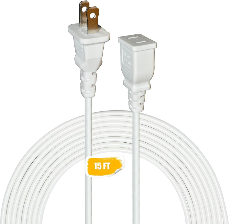 15FT White Thin Extension Cord 2 Prong Extension Cord for Indoor Use Outdoor Us gallery