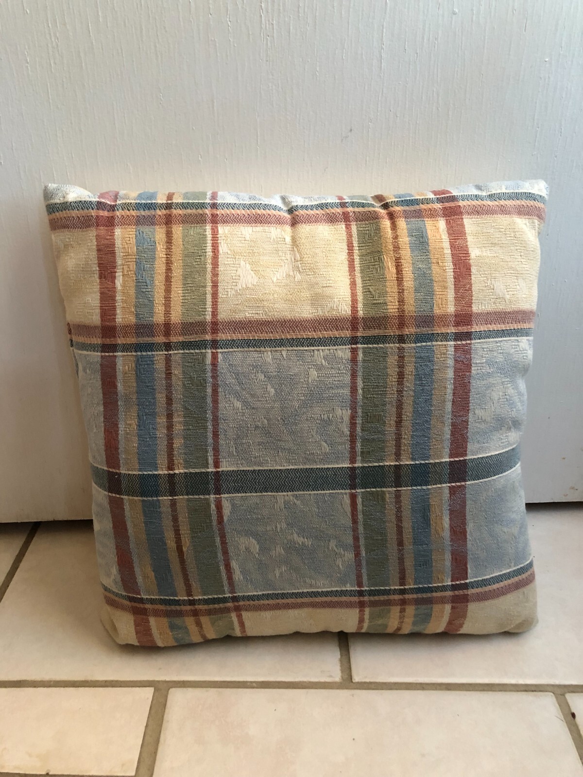 Single Throw Pillow Tartan Plaid Multicolor, solid back 15 x 15 gallery
