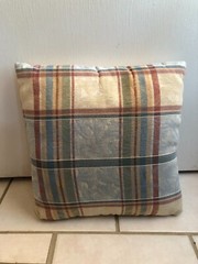 Single Throw Pillow Tartan Plaid Multicolor, solid back 15 x 15