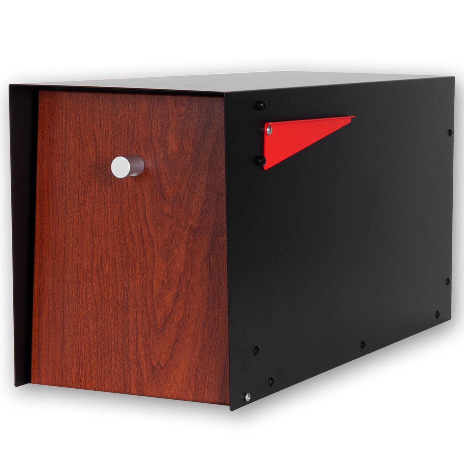 Post Mount Modern Mailbox Black Powder Coated & Redwood Grain Magnetic Door gallery