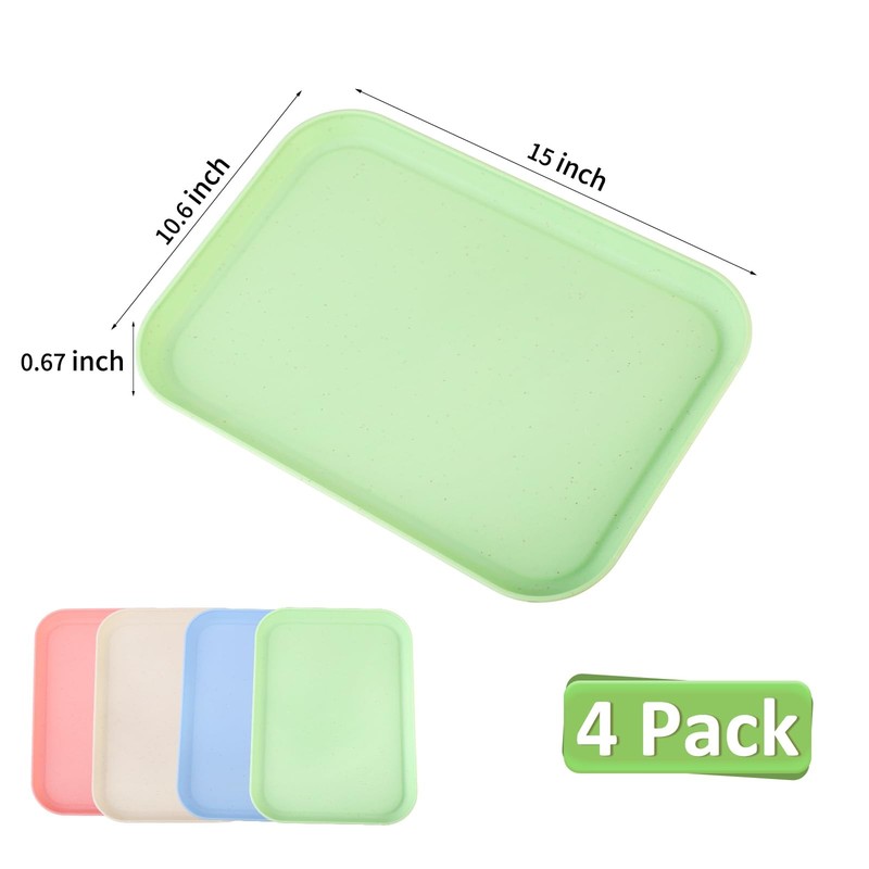 Multicolor Plastic Serving Tray 4 Pack 8.66x12 Inch Rectangular Heavy Duty gallery
