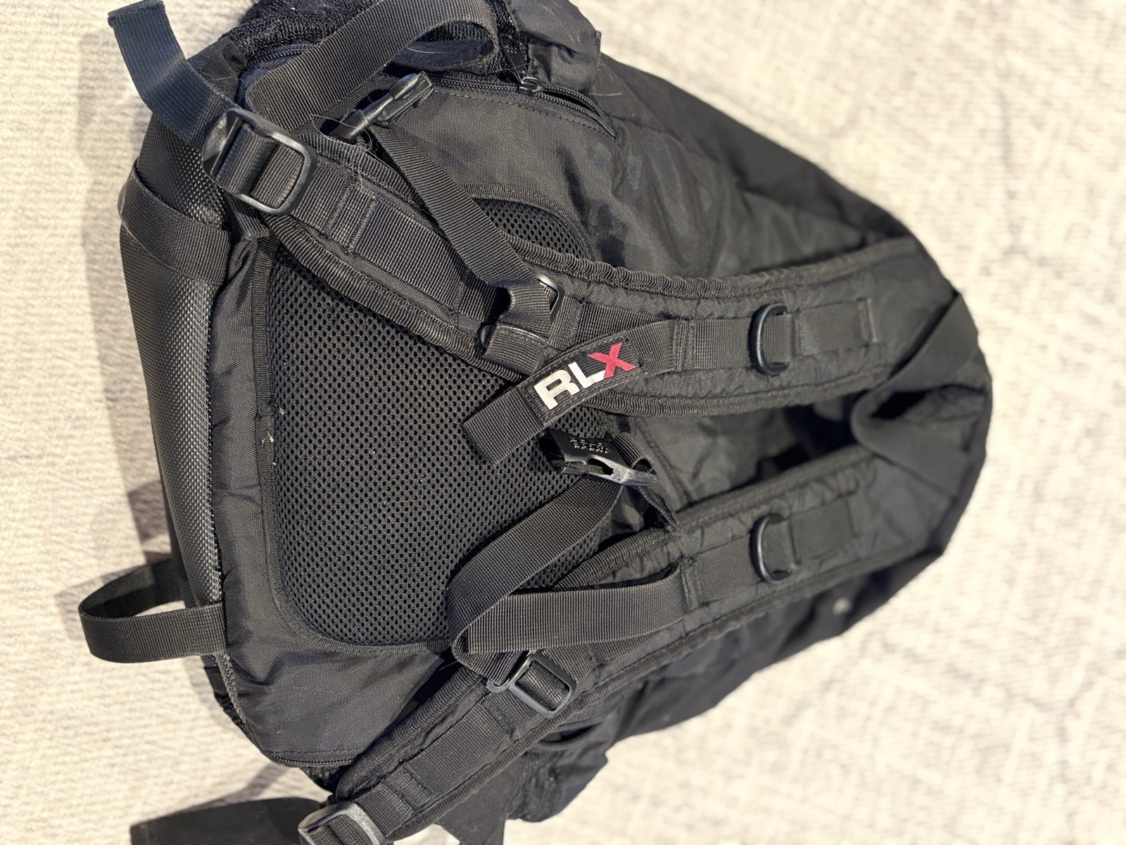 RLX Polo Sport Black Nylon Backpack Adjustable Straps Mesh Back Panel 3 Pockets 2