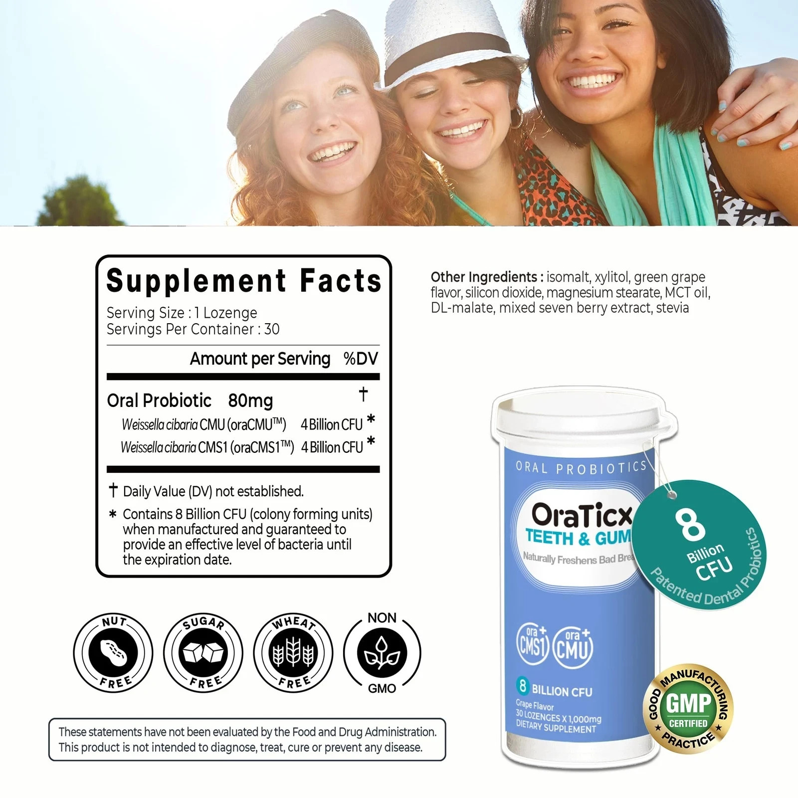 OraTicx Oral Probiotic 8B CFU Grape Teeth & Gums Fresh Breath 30 Lozenges gallery