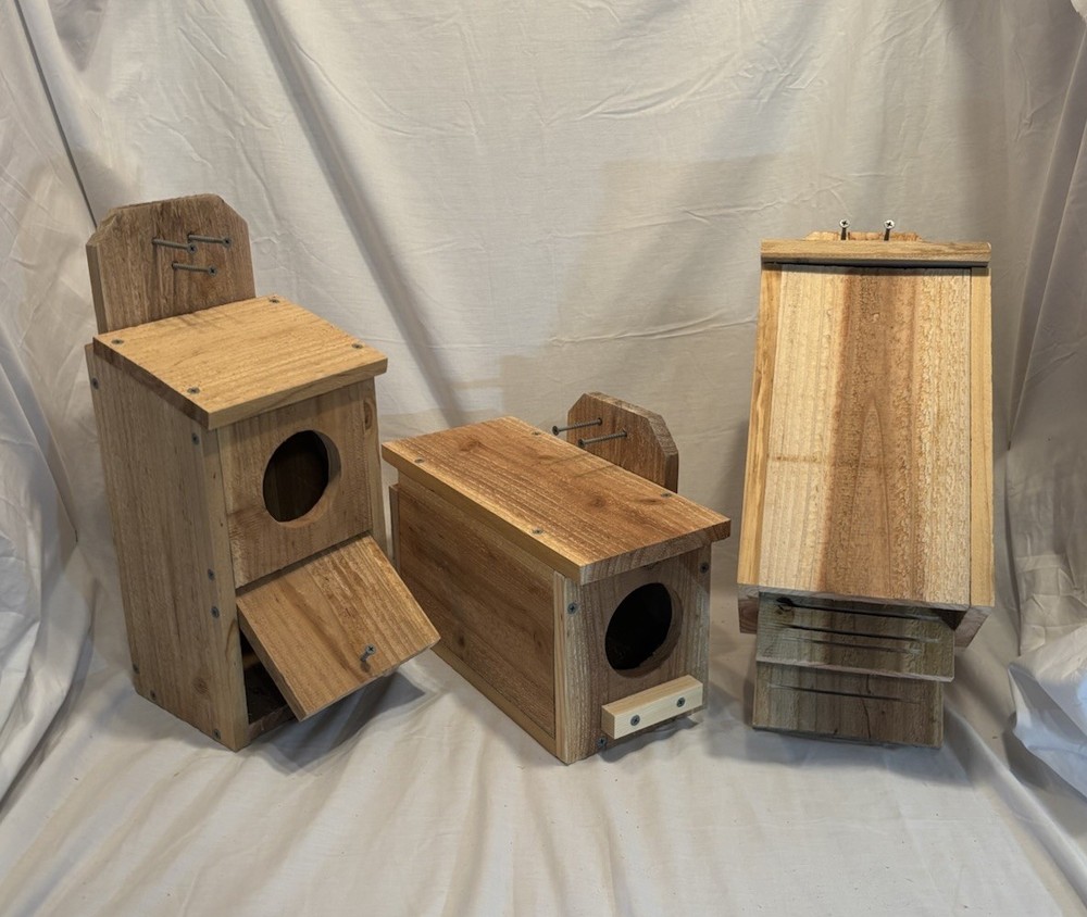 LOT - Solid Cedar Squirrel, Owl & Bat House - Outdoor Wildlife Conservation Set