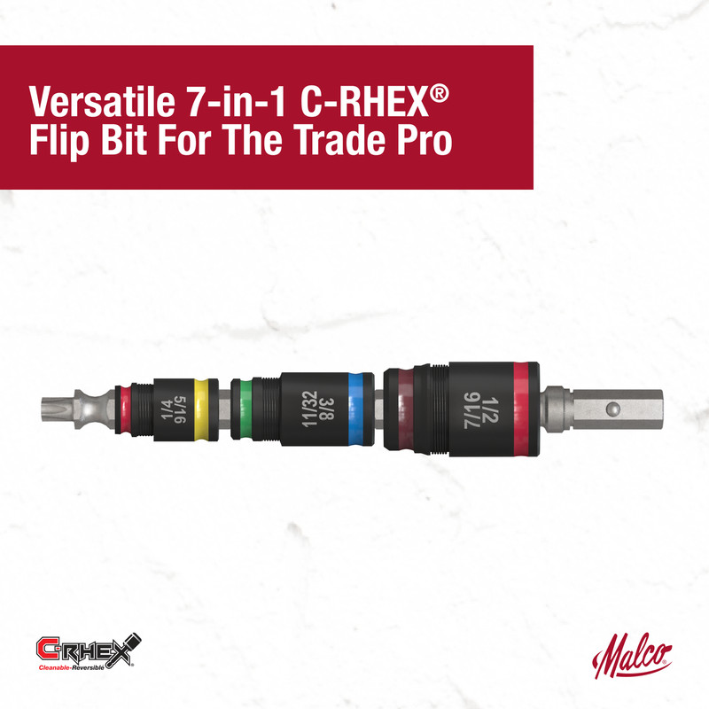 Malco 7-in-1 C-RHEX Flip Bit Socket Set with 3 cleanable, reversible, and gallery