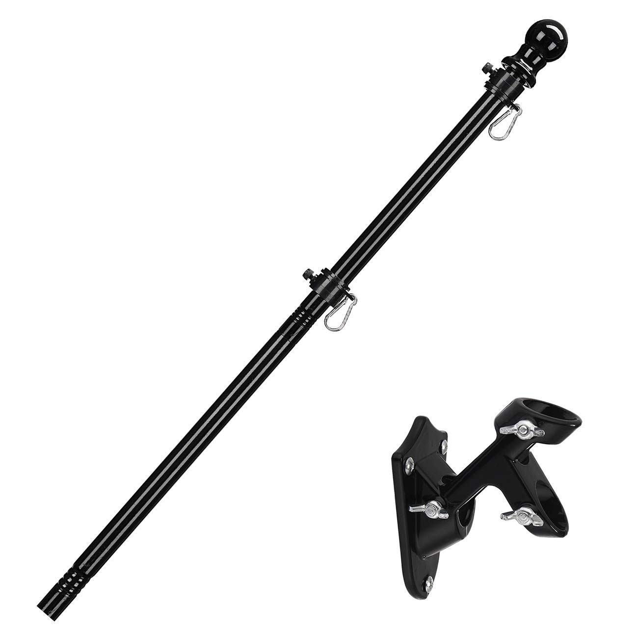 7FT Black Flag Pole Kit - Tangle-Free House Flagpole with Stainless Steel Cli... gallery