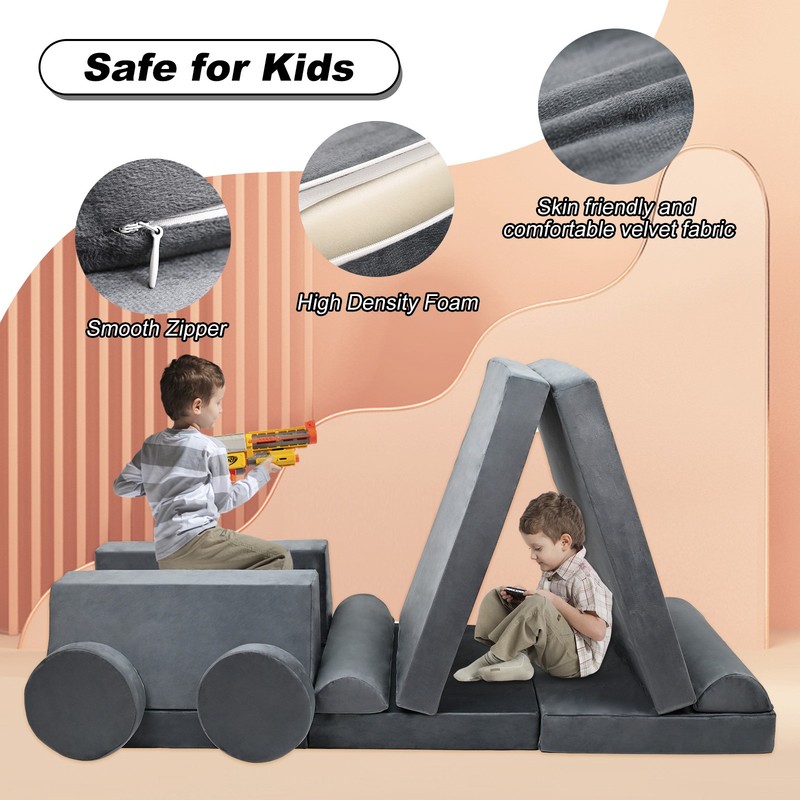 Gray Modular Kids Sofa Set Soft Safe Combination Couch for Playroom Bedroom gallery