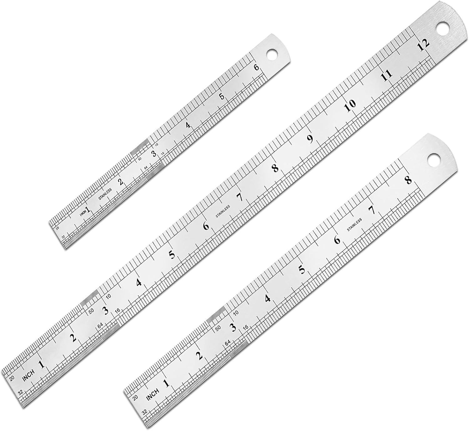 Metal Ruler Set 3Pc Steel Double-Sided Scale 6 8 12In 15 20 30Cm Measuring Tools gallery