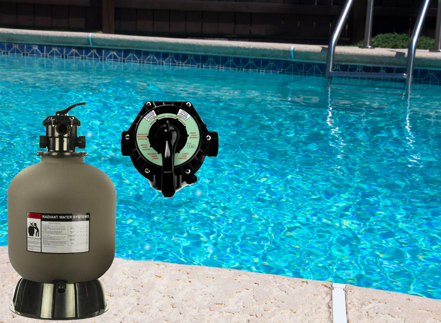 Radiant Sand Filter with Valve for Above Ground or Inground Pool (Various Sizes) gallery