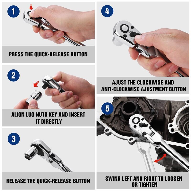 WORKPRO 3/8" Drive Extra Long Flex Head Ratchet 18" Ratchet Handle Quick Release gallery
