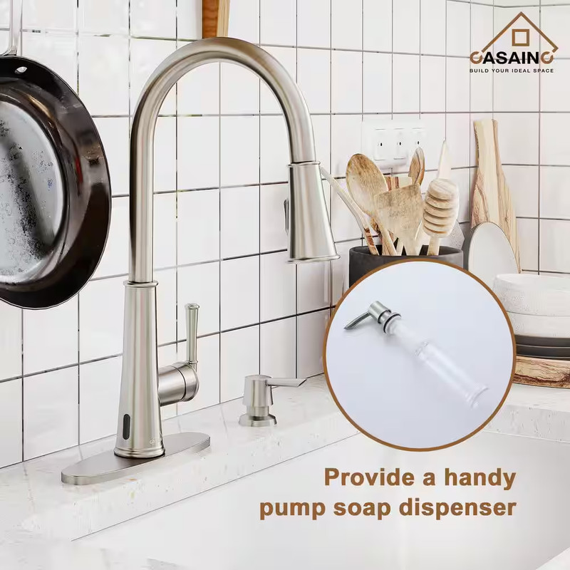 Single-Handle Pull down Sprayer Kitchen Faucet with Touchless Sensor, LED, Soap gallery