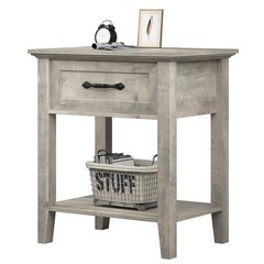 Rustic Grey Nightstand With A Storage Drawer And Shelves Wooden Side Table New