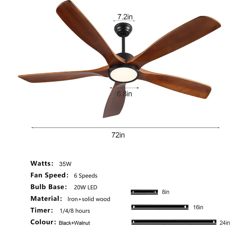 72 In Ceiling Fan with Light 5 Solid Blades for Living Room Bed Room Dining Room gallery