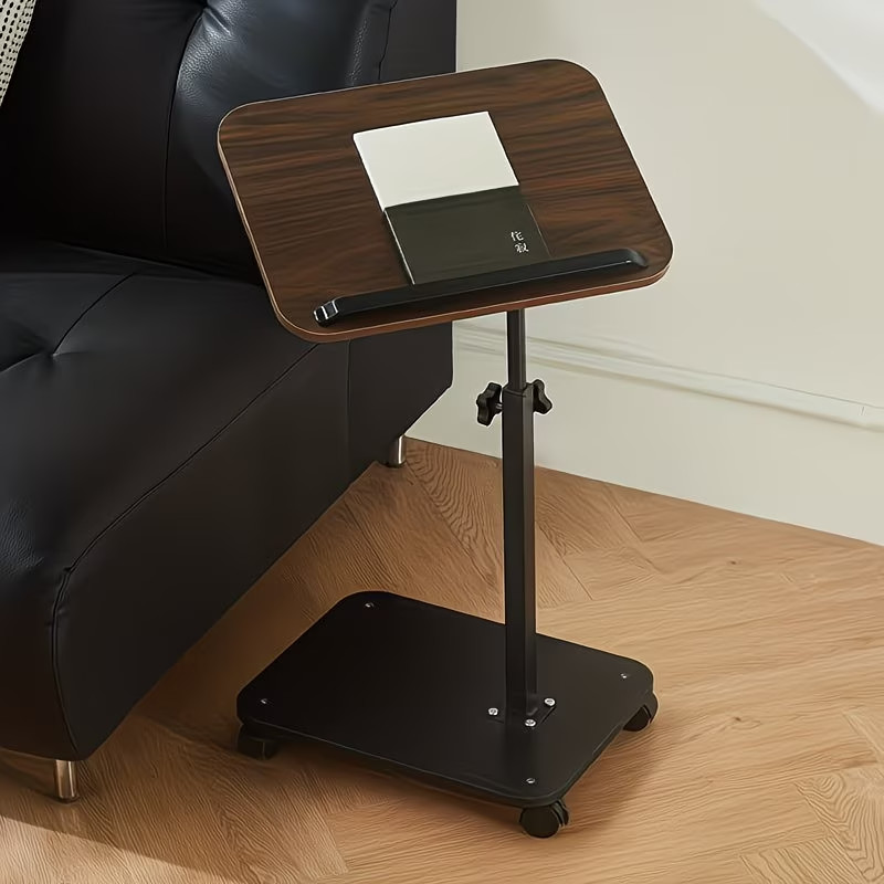 Walnut C-Shaped Sofa Side Table Adjustable Laptop Desk & Snack Tray for Bed/Couc gallery