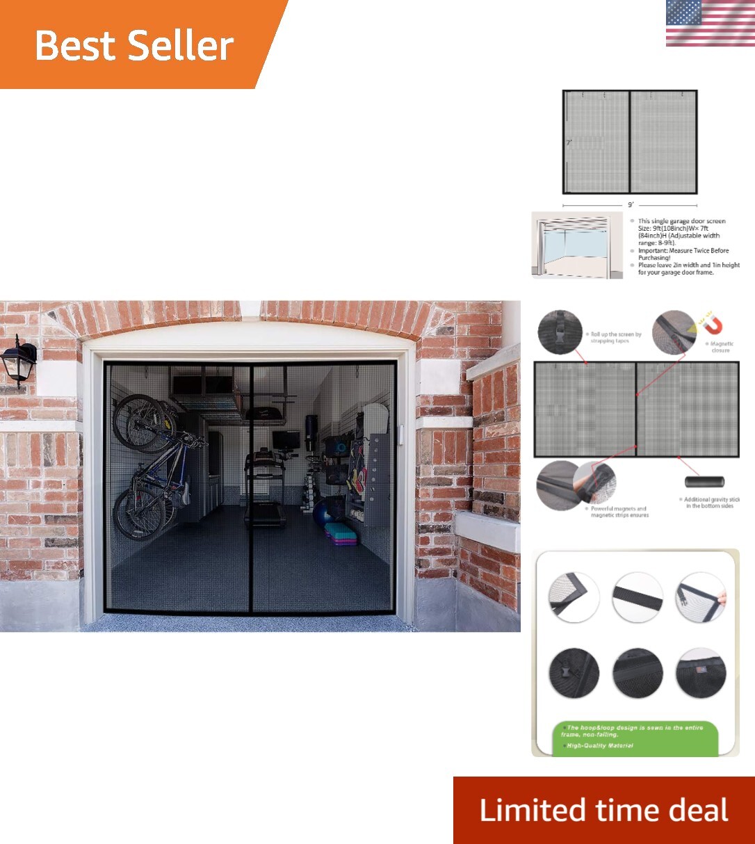 9x7 FT Garage Screen Door - Self-Sealing Fiberglass Mesh with Gravity Sticks gallery