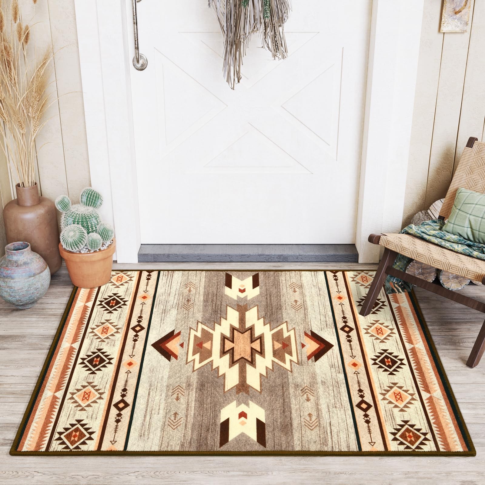 B BENRON Western Entryway Rug 2x3, Non-Slip 2' x 3' (Rectangular), Warm Beige gallery
