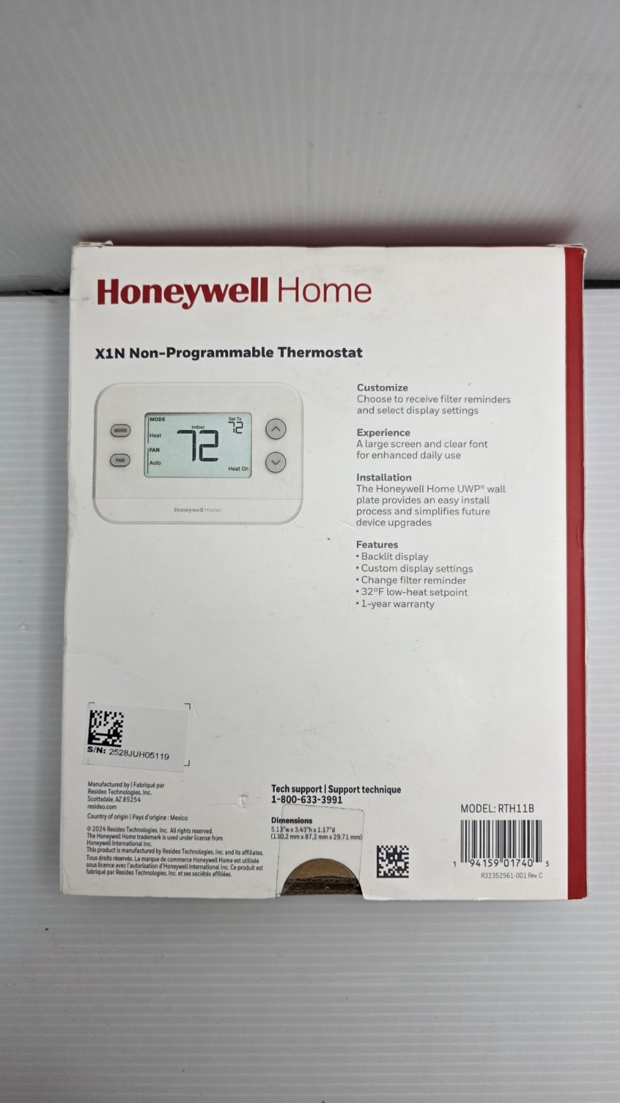 HONEYWELL HOME X1N RTH11B NON-PROGRAMMABLE THERMOSTAT SINGLE STAGE 1 HEAT 1 COOL gallery