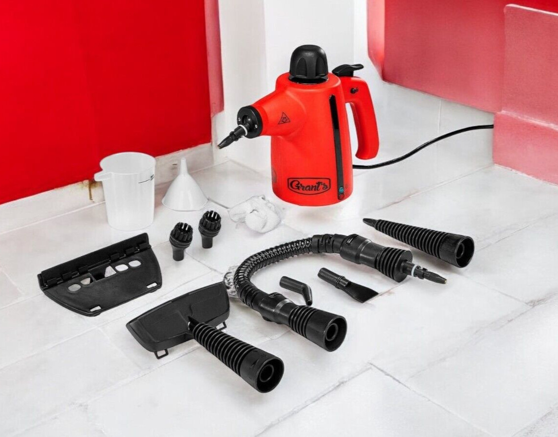 GRANT'S Handheld Steam Cleaner 1200 Watts 11.5 Fl. Oz. 9 ft Power Cord, Red gallery