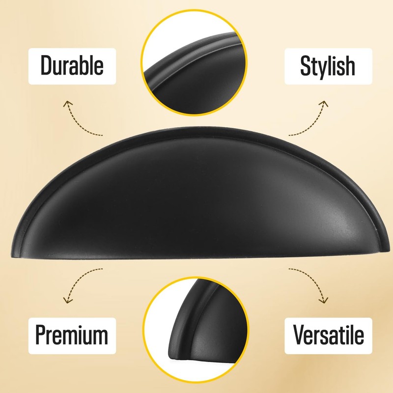 Cup Drawer Pulls – 10 Pack – Matte Black Cabinet Handles 3 Inch – Matte Black Ca gallery