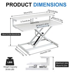 Height Adjustable Standing Desk Riser 37″ Sit to Stand Converter Workstation