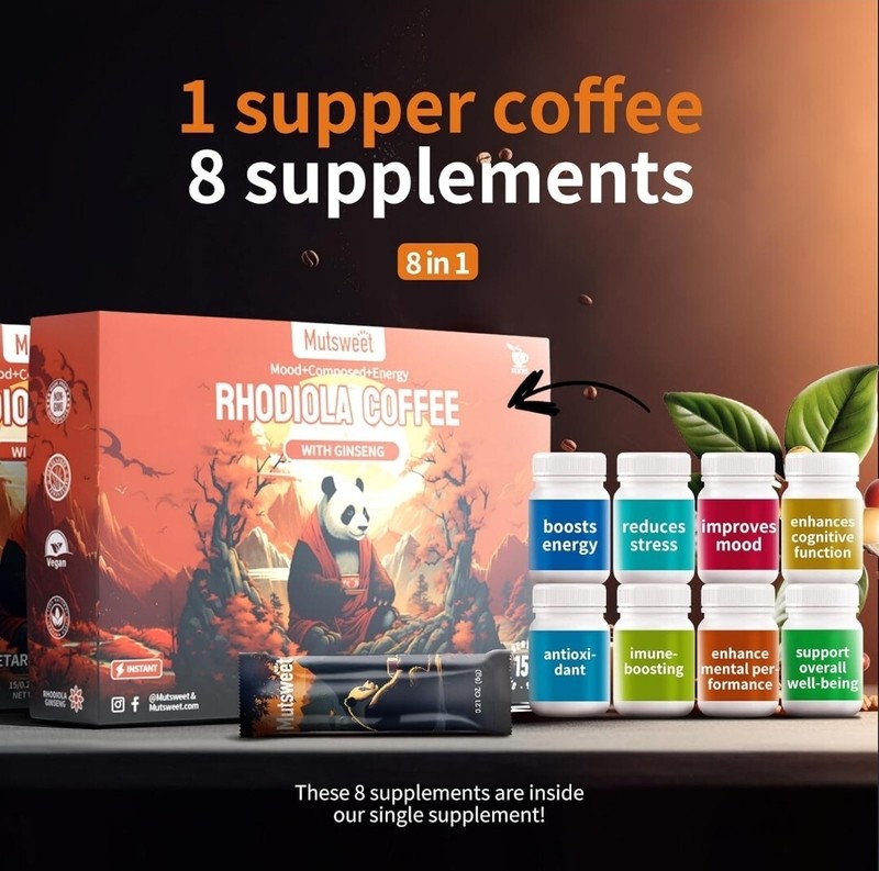 Two Boxes!!! Mutsweet Energizing Instant Coffee, Rhodiola & Ginseng, 15 Packets gallery