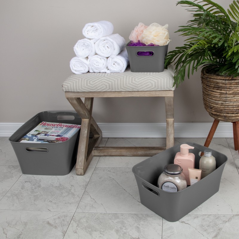 (3 pack) Large Plastic Storage Bin, Gray gallery