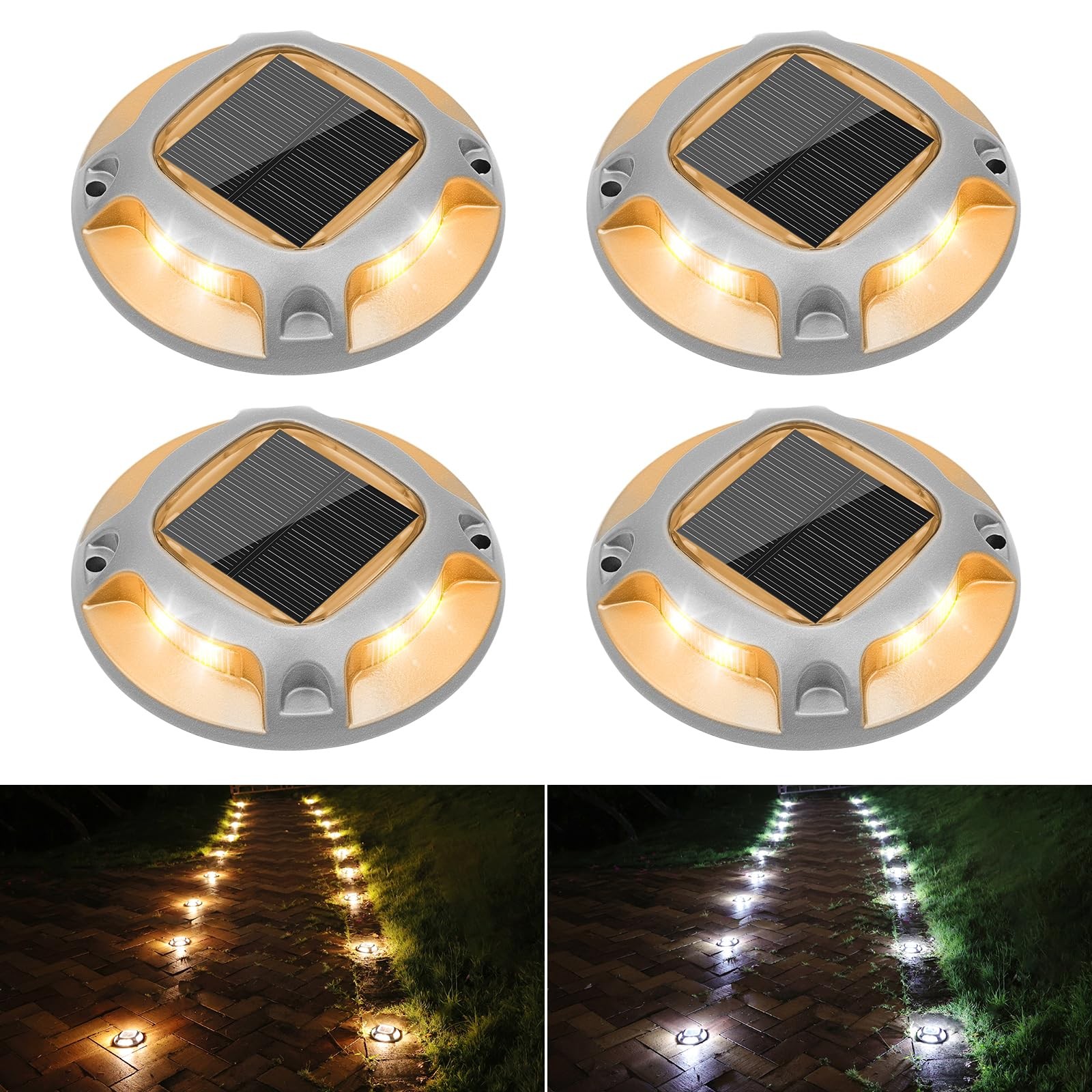 VOLISUN Solar Driveway Lights Dock Marine 4 Pack 2 Colors in 1,Outdoor IP67 LED gallery