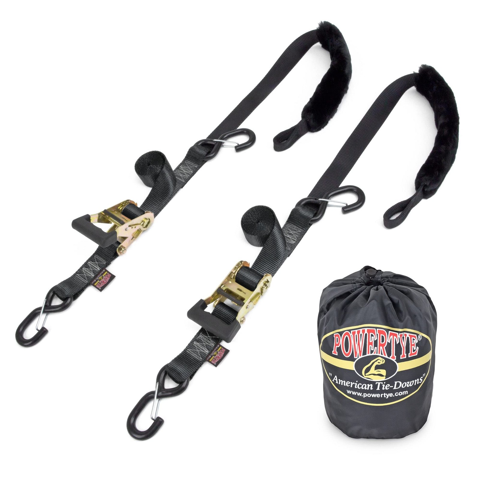 PowerTye 1.5in x 7ft Rubber Handle Ratchet Straps with SHEEPTEX 7ft, Black gallery
