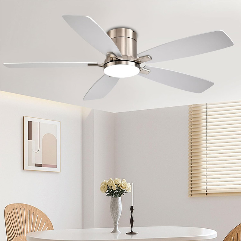 52 Inch Ceiling Fans with Lights, Flush Mount Ceiling Fan with Light and Remote/ gallery