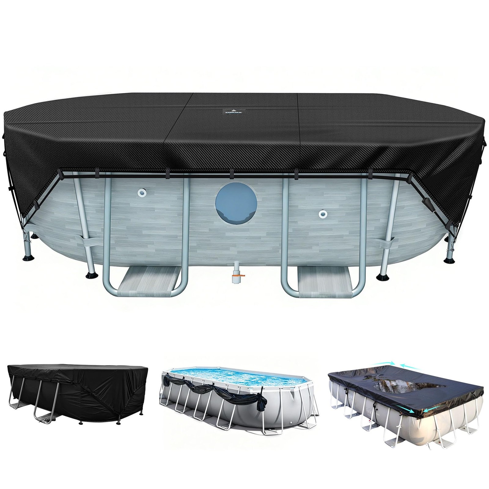 Pool Cover 18x24Ft Oval Rectangle 500D Four Corner Locking SIHAIAN Patented gallery