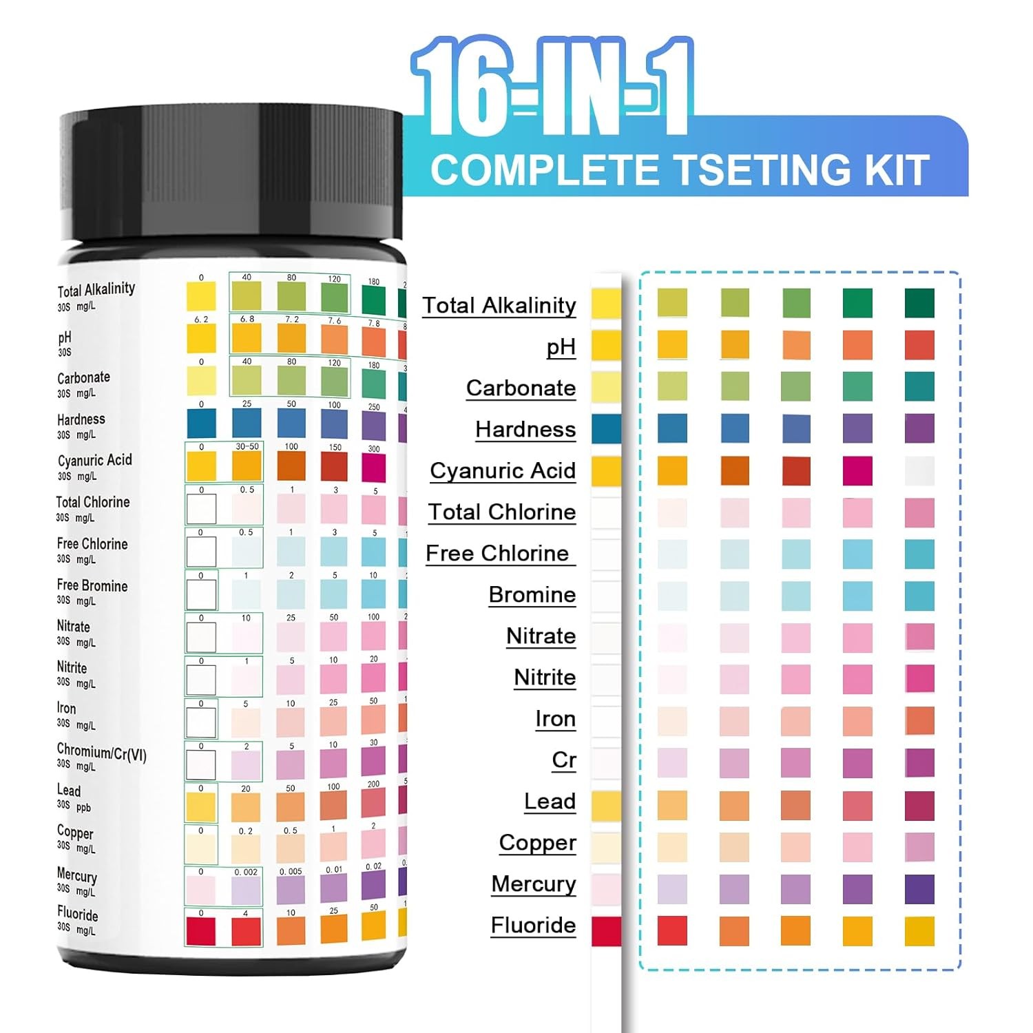 16 in 1 Water Test Kit Strips 100 Count Home Drinking Tap Water Quality Test US gallery