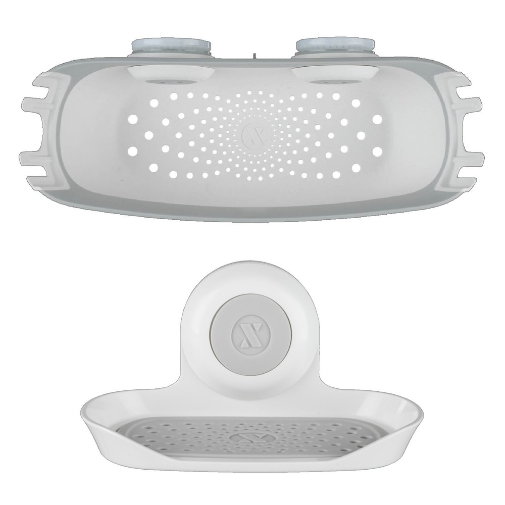 SlipX Solutions Shampoo Basket and Suction Soap Saver Bundle