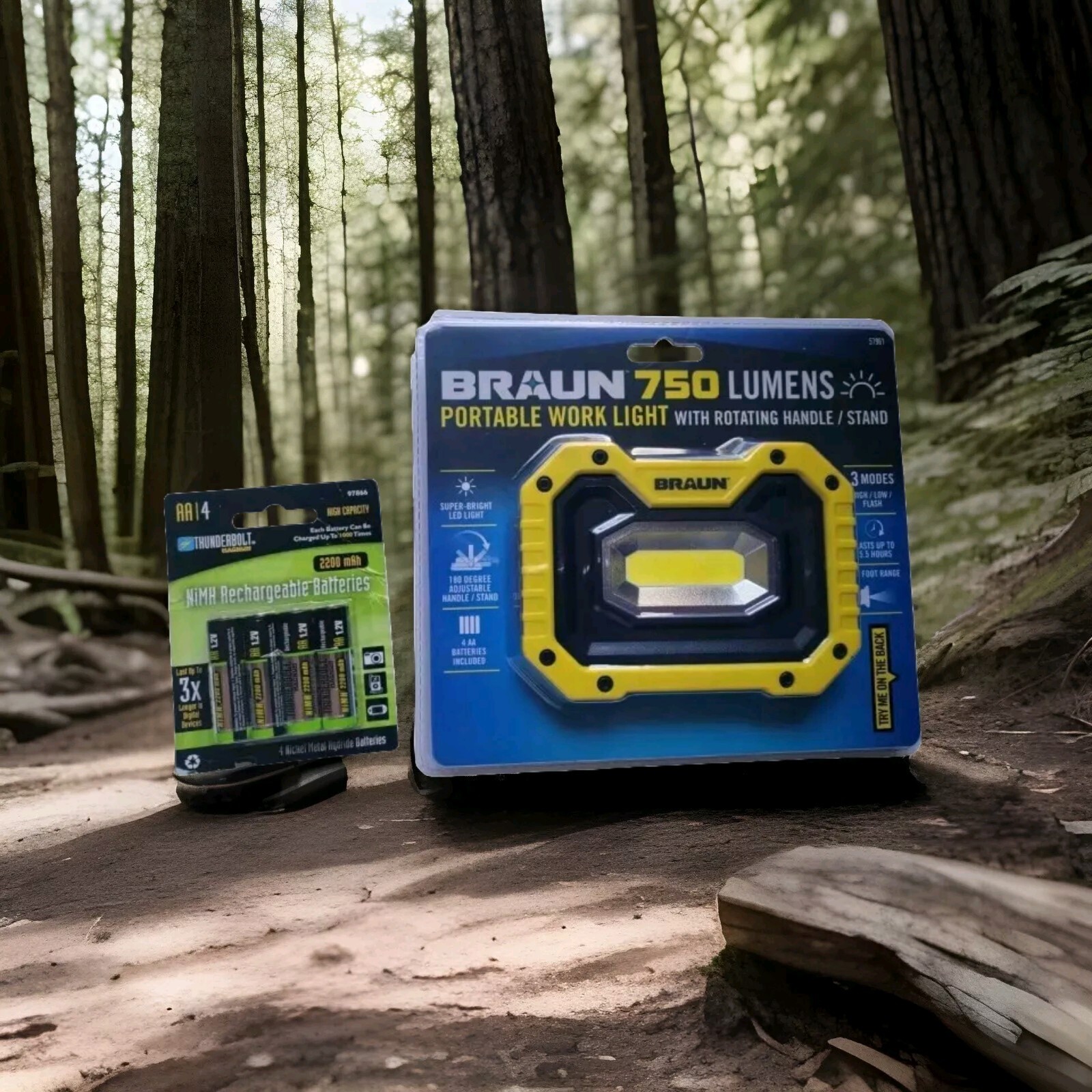 Braun 750 Lumens Portable Worklight With 4 AA Rechargeables Batteries gallery