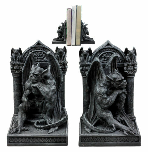 Medieval Age Gothic Sculptural The Thinker Gargoyle Bookends Figurine Set 6.25"H gallery