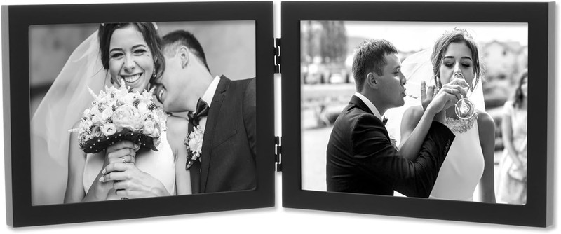Hinged Double (Horizontal) Black Wood Picture Frame, Gallery Collection, 5 by 7- gallery