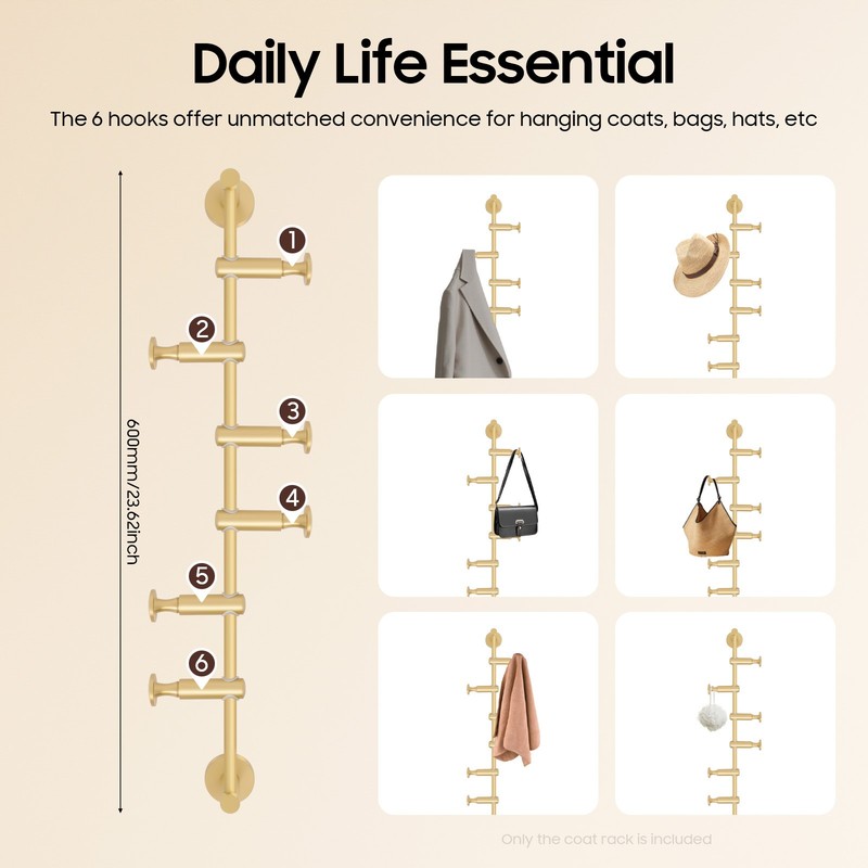 Wall Mounted Coat Rack Hat Clothes Hanger 6 Hooks Display 20kg/44.1lbs USA gallery