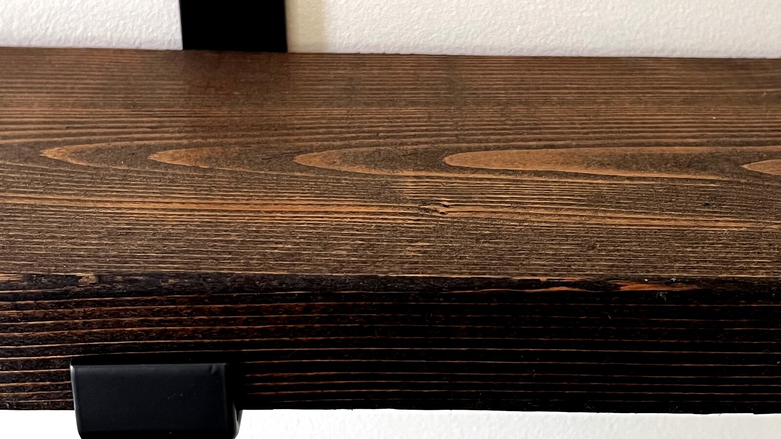 Custom Finish Rustic Style Solid Wood Shelf with Iron Brackets gallery