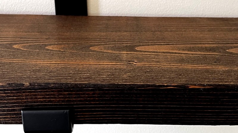 Custom Finish Rustic Style Solid Wood Shelf with Iron Brackets gallery