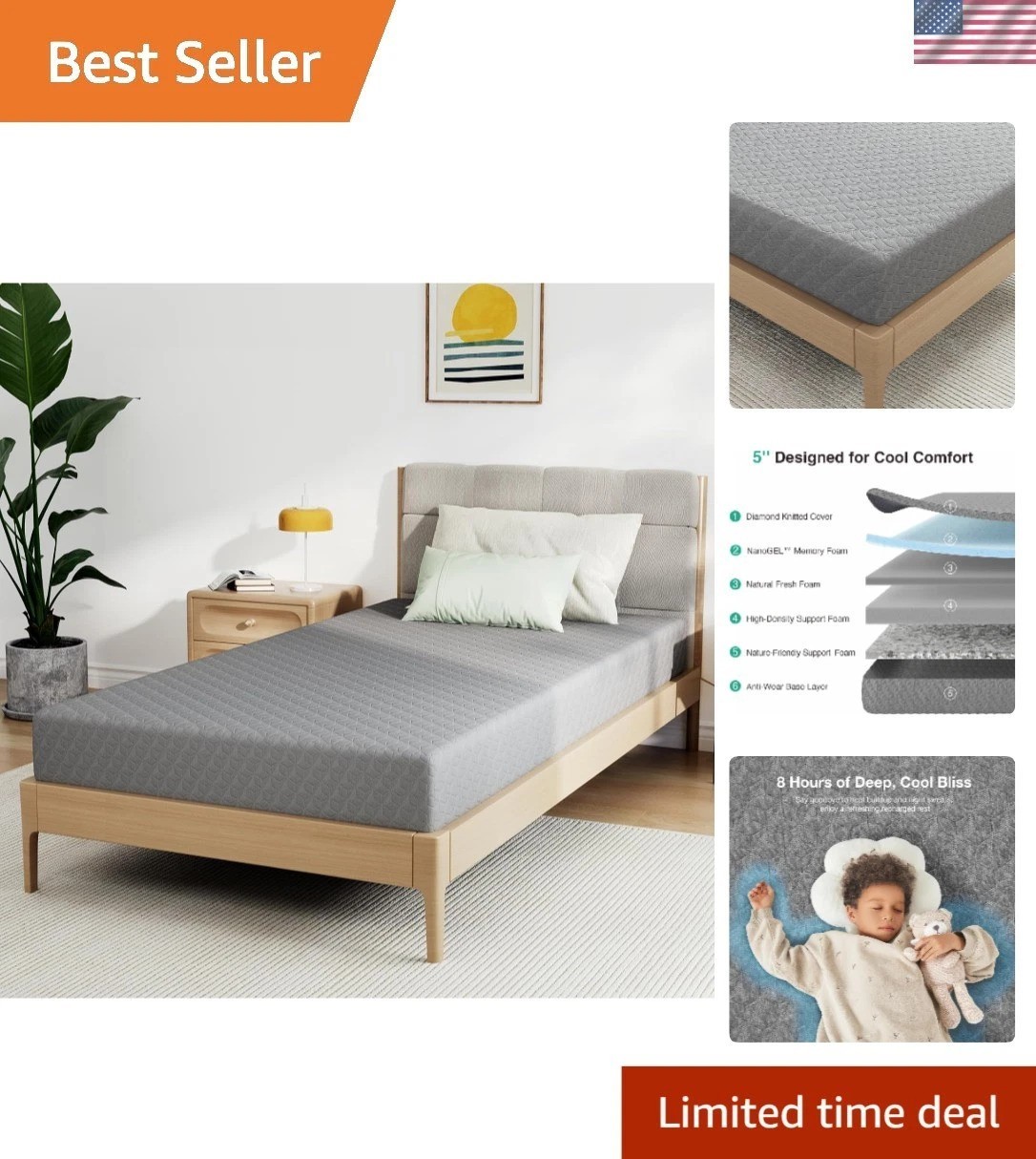 Hypoallergenic 5 Inch Full Size Memory Foam Mattress - Durable & Supportive gallery