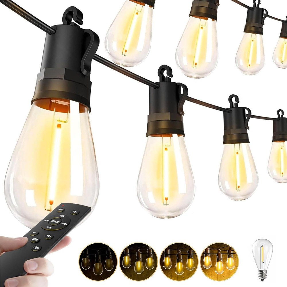 Outdoor String Lights Patio LED Light Outside 50Ft 15M Waterproof Remote Dim...