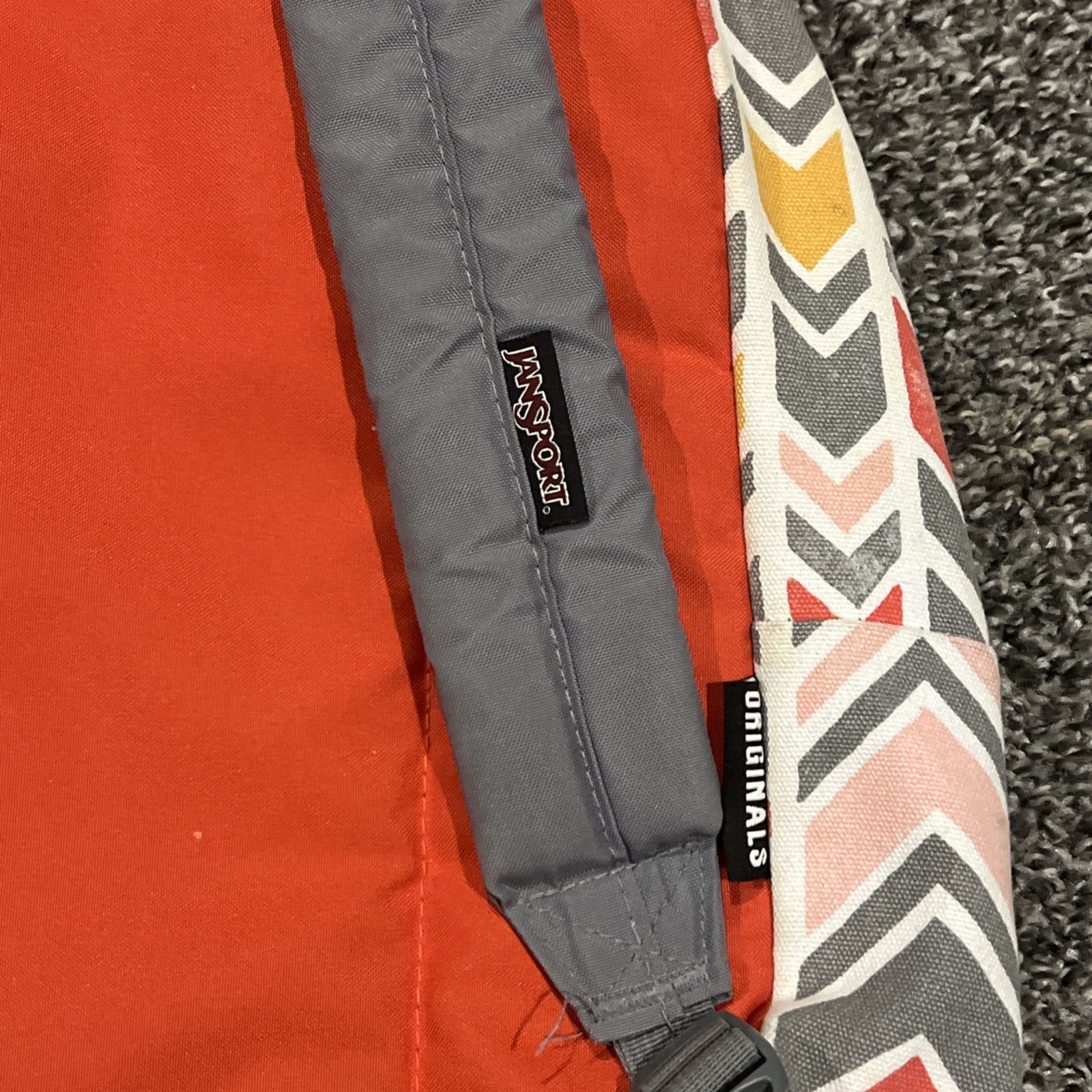 Jansport Aztec Backpack,Red Back W/Gray Shoulder Straps & Suede Bottom 3