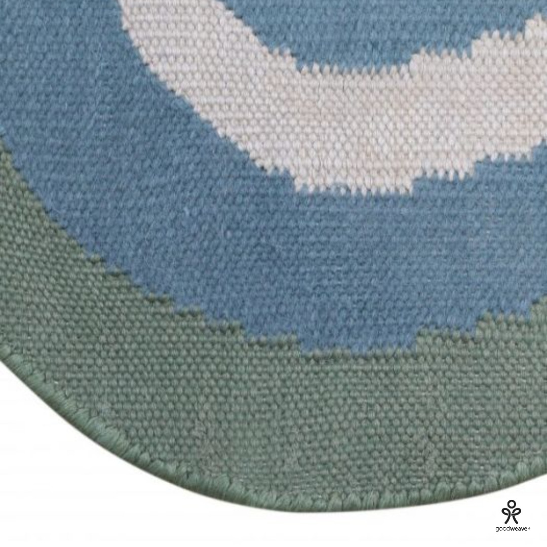 Scallop wool Rug Blue Green Flatweave Bohemian scalloped Modern Kilim Carpet gallery